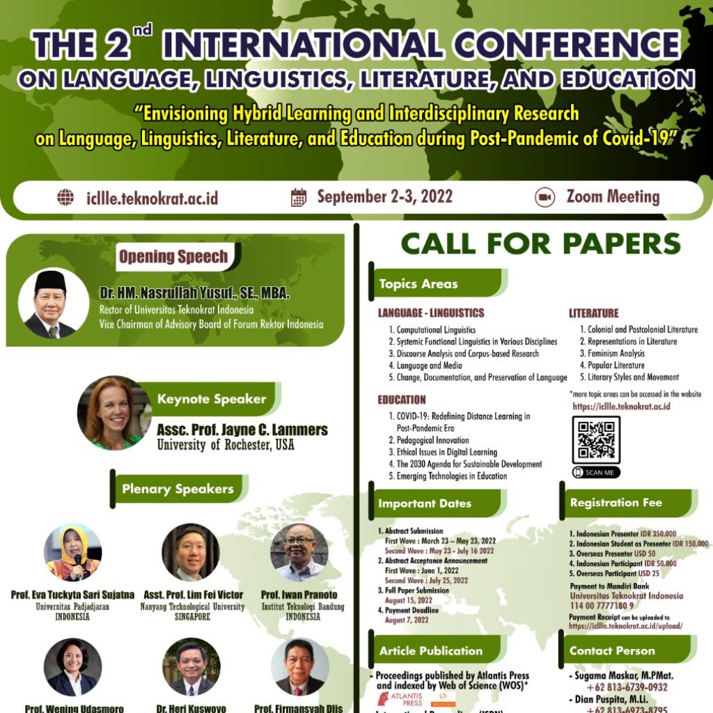 The 2nd International Conference on Language, Linguistics, Literature, and Education (ICLLLE) 2022